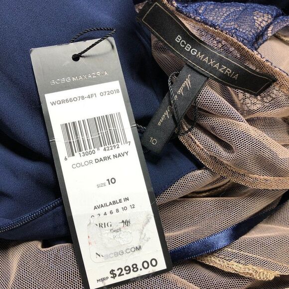 Womens NWT BCBG MaxAzria Cascading Back Ruffle Side Slit Formal Gown Navy - Picture 8 of 12